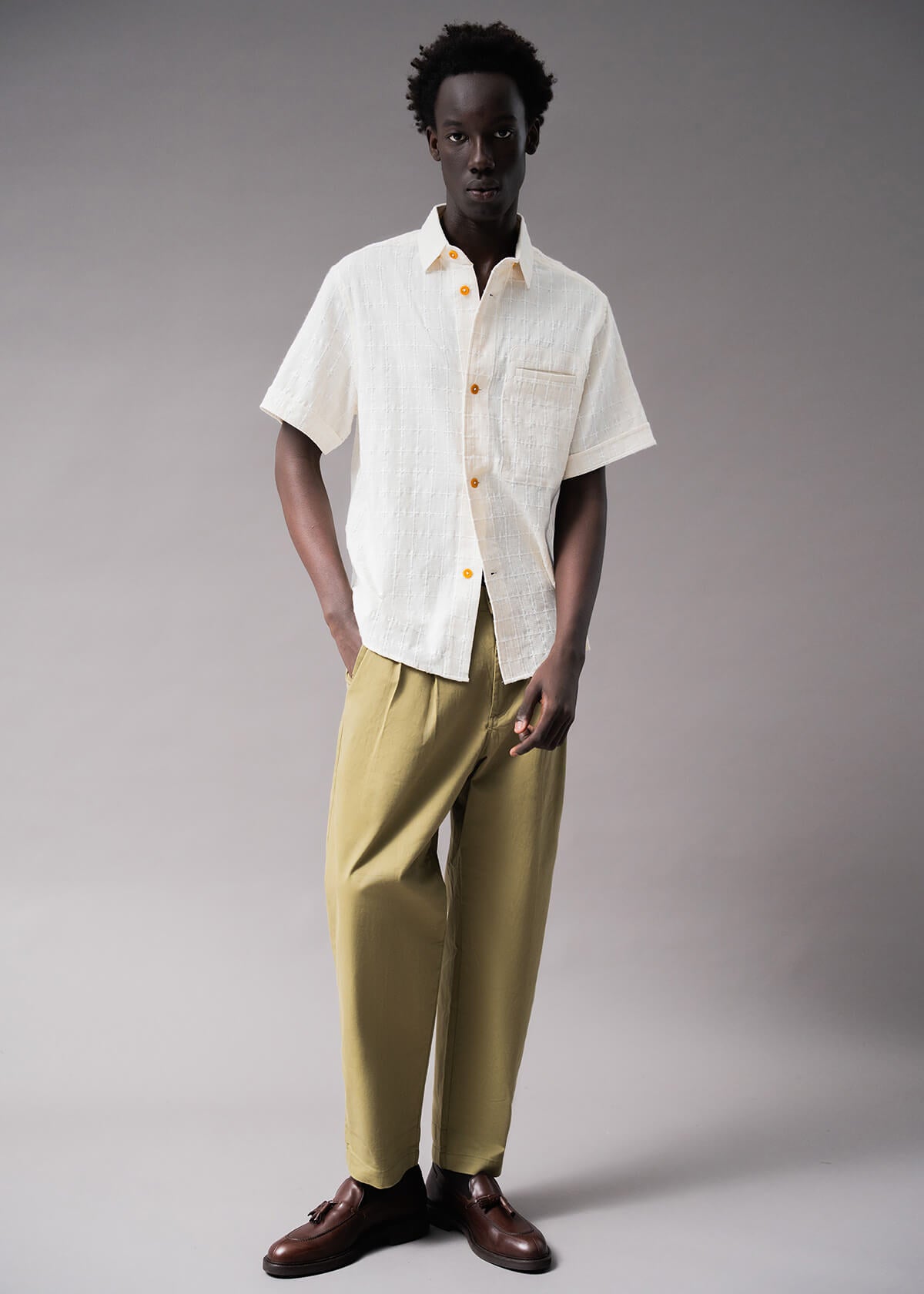 Embroidered Cream Plaid