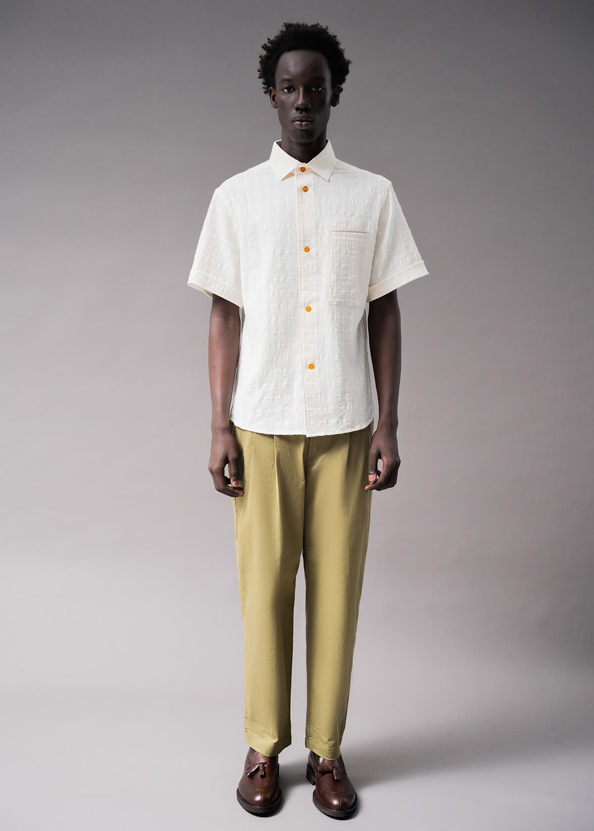 Embroidered Cream Plaid