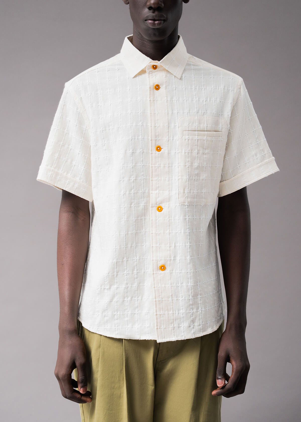 Embroidered Cream Plaid