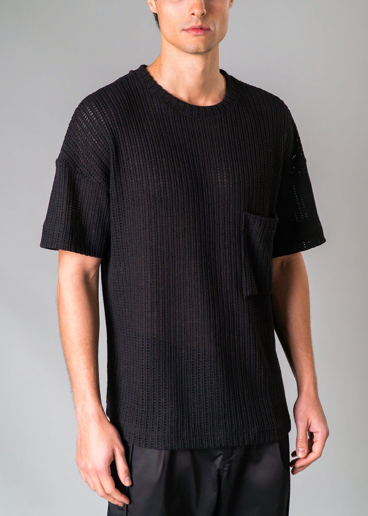 Black Open Weave Tee