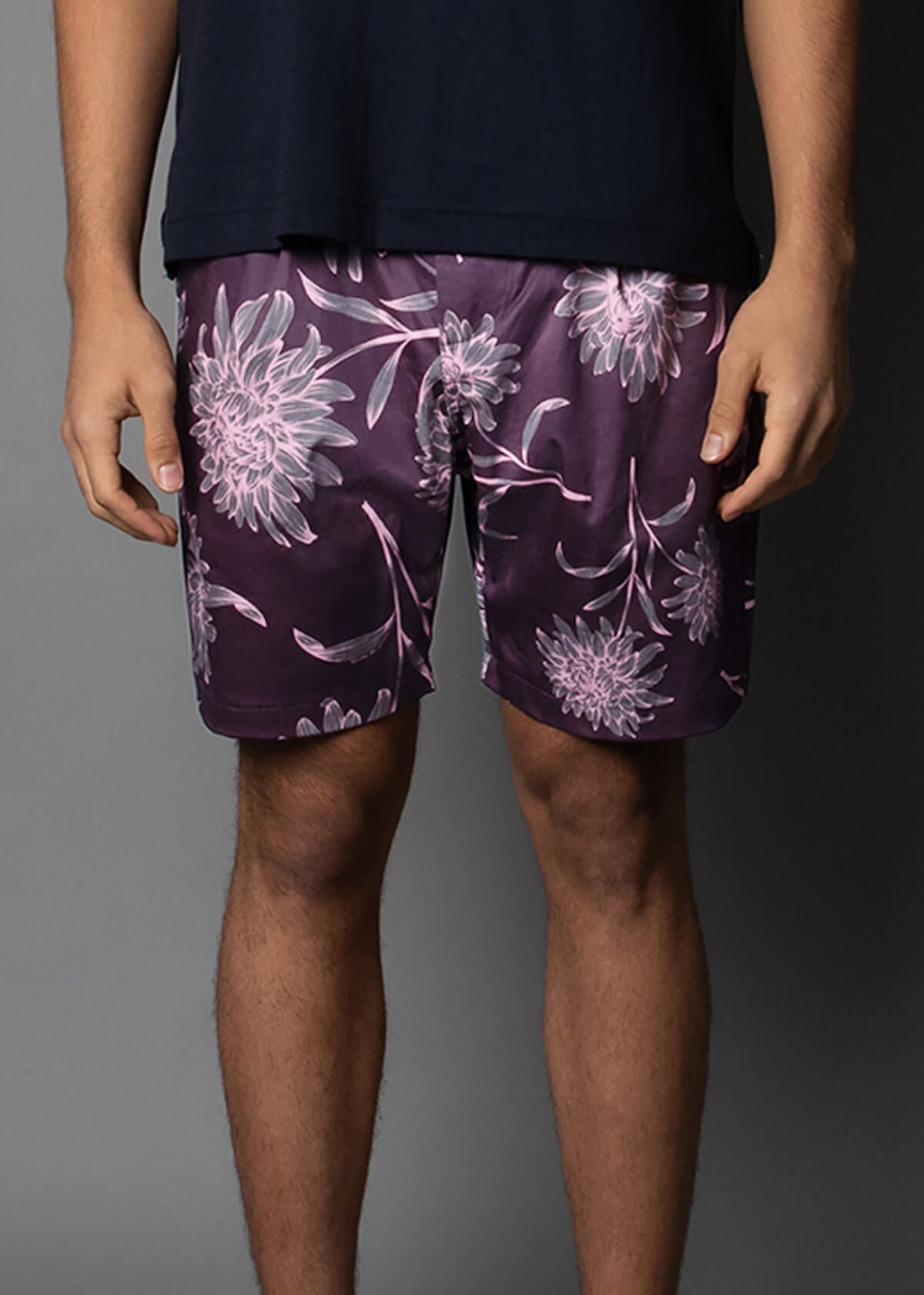 purple floral print mens short