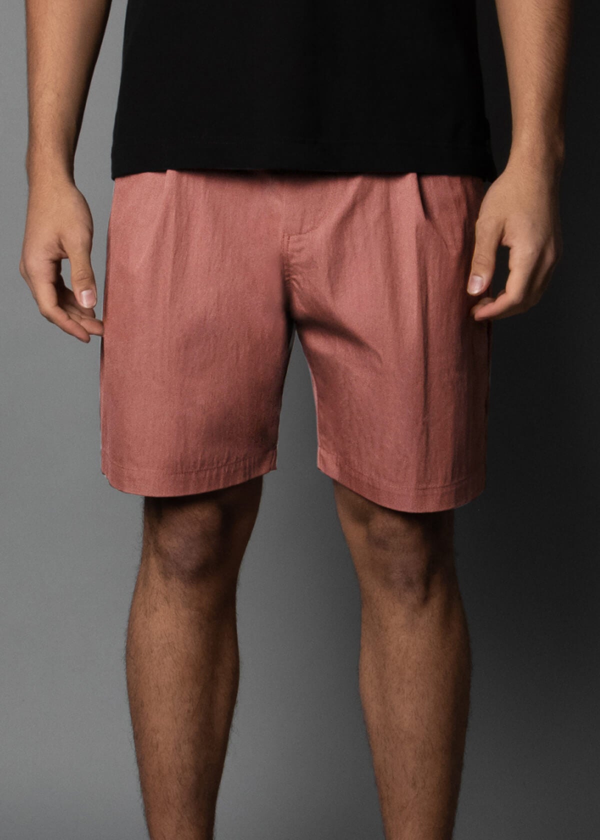 waxed fabric tobacco colored shorts for men