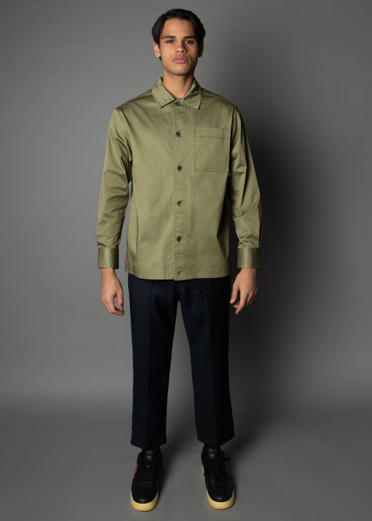 mens olive shirt in sateen