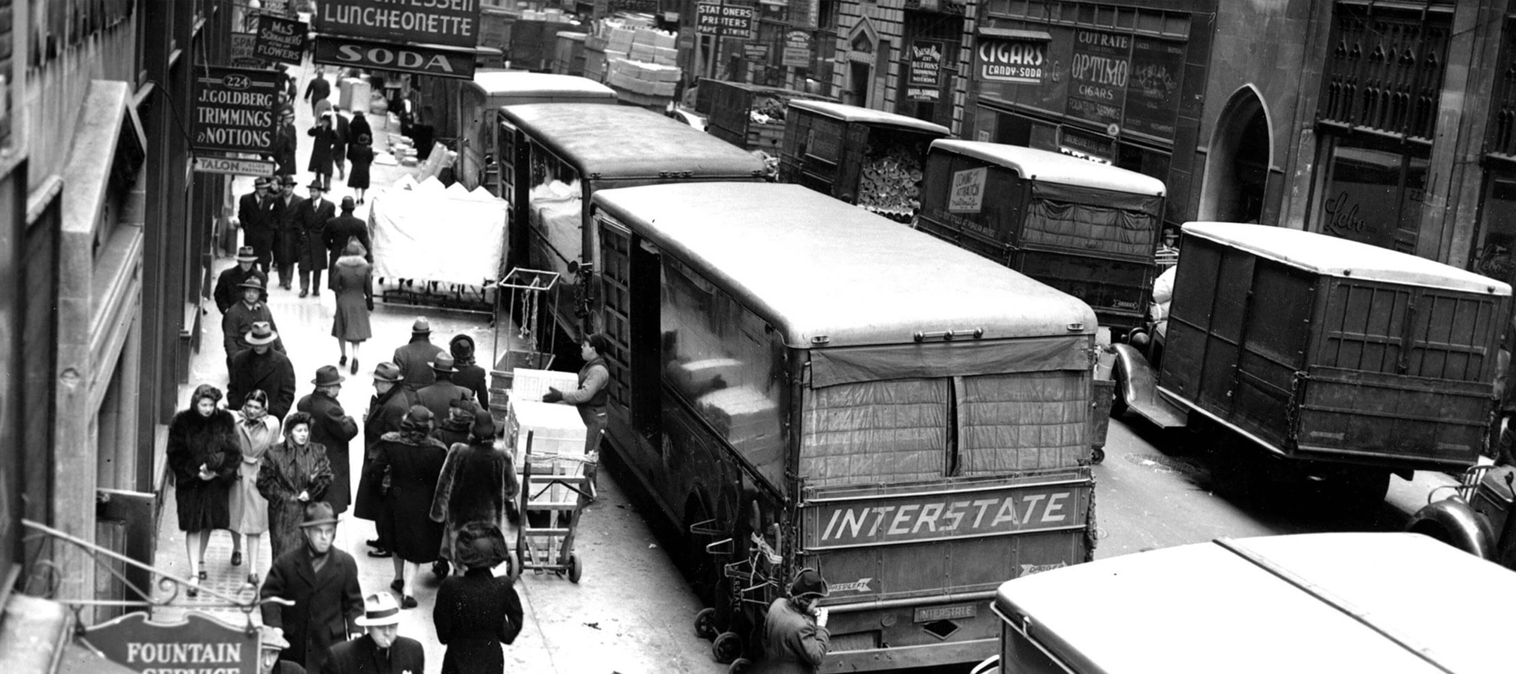 Vintage photograph of New York City's historic Garment District, showcasing its rich fashion heritage